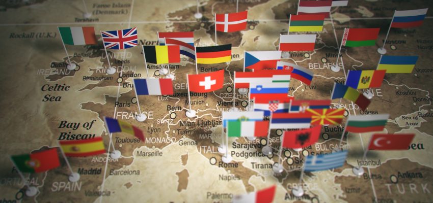 European Union map with flags of countries. Europe.